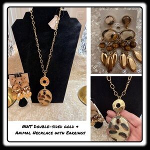 NWT Chico’s Animal double-sided Necklace with STATEMENT post earrings